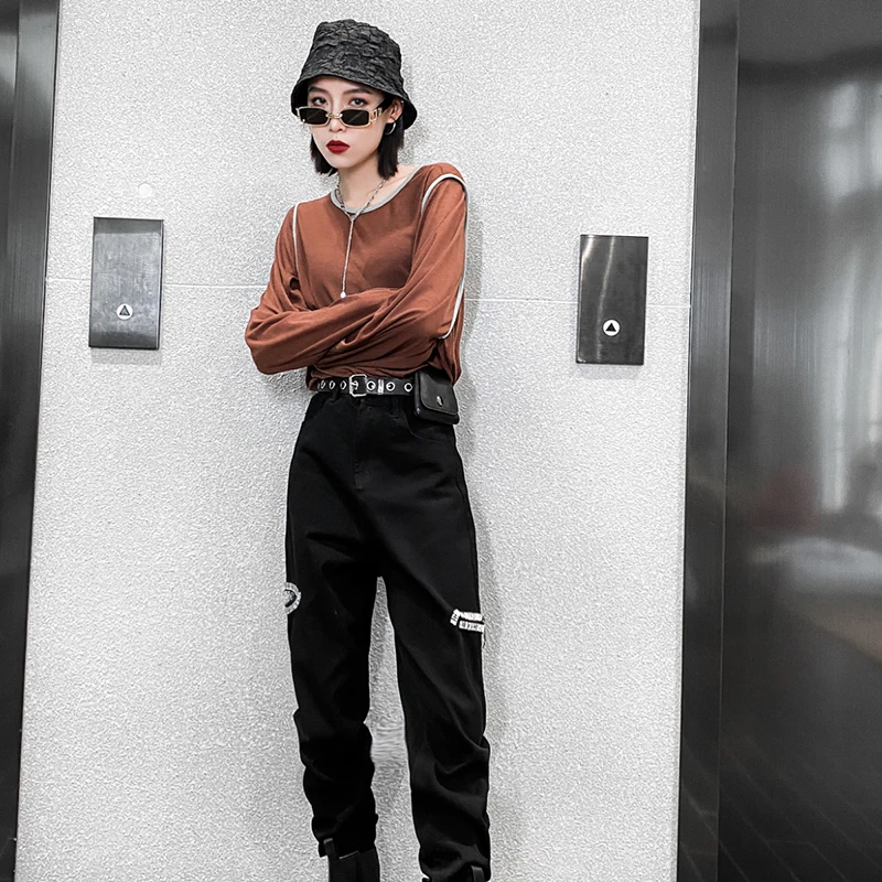 Женская футболка с длинным рукавом и круглым вырезом в Корейском стиле | одежда