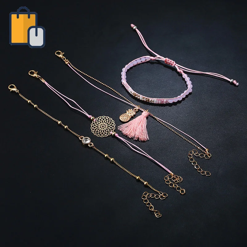 4 шт браслет ювелирные изделия бохо Кристалл шелковая лента орнамент цветочный