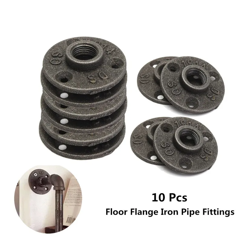 

10Pcs 1" 1/2" 3/4" Black Decorative Malleable Iron Floor/Wall Flange Malleable Cast Iron Pipe Fittings BSP Threaded Hole