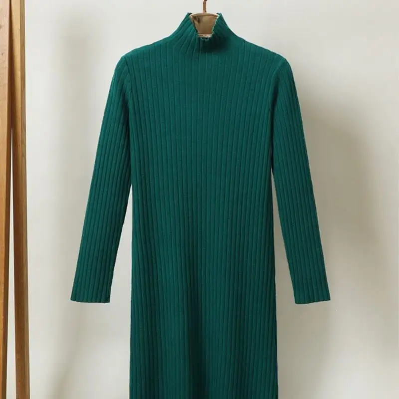 2019 осенне-зимнее свободное женское платье-свитер с длинным рукавом базовое