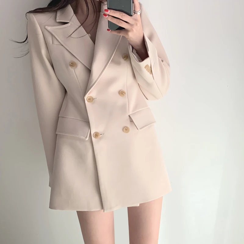 Женский двубортный пиджак с длинным рукавом элегантный простой отложным