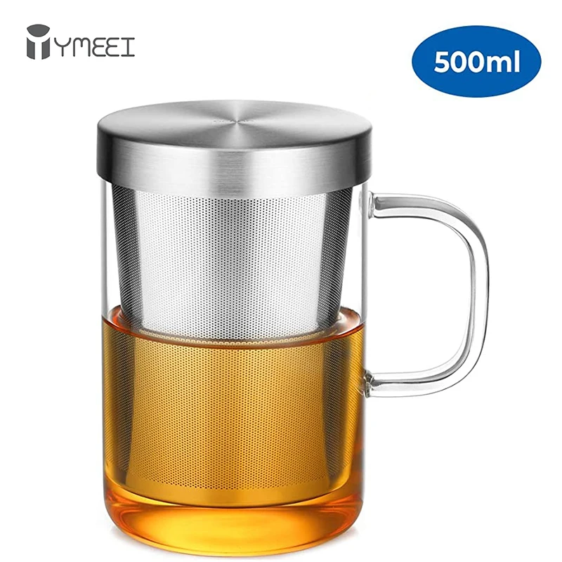 

YMEEI 500 мл антиожоговая стеклянная бутылка для воды с ручкой из нержавеющей стали ситечко для заварки Термостойкое офисное стекло посуда для ...