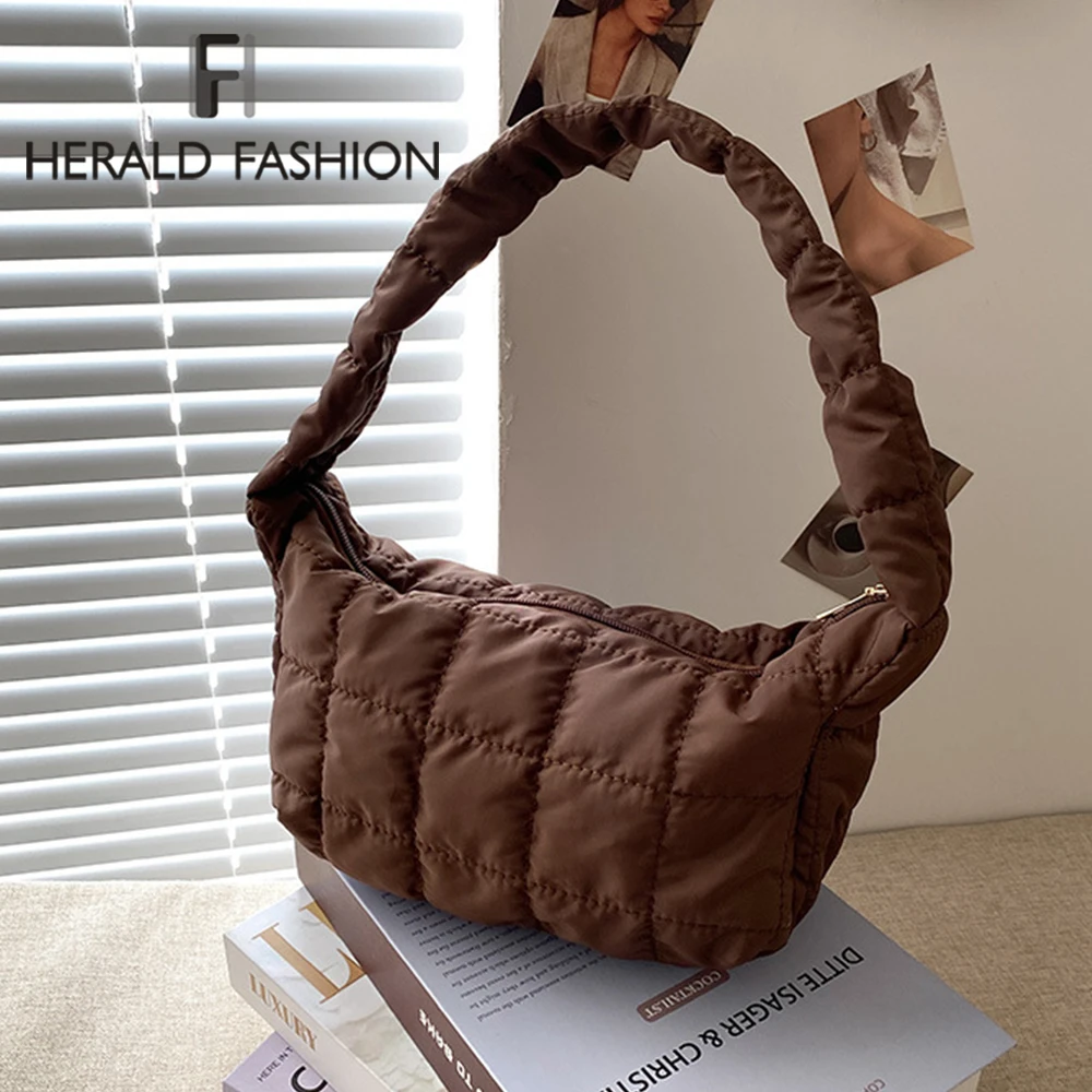

Winter Soft Casual White Female Shopper Bag Space Pad Cotton Women Shoulder Bag Quilted Blown Bag Fashion Lady Nylon Padded Bags