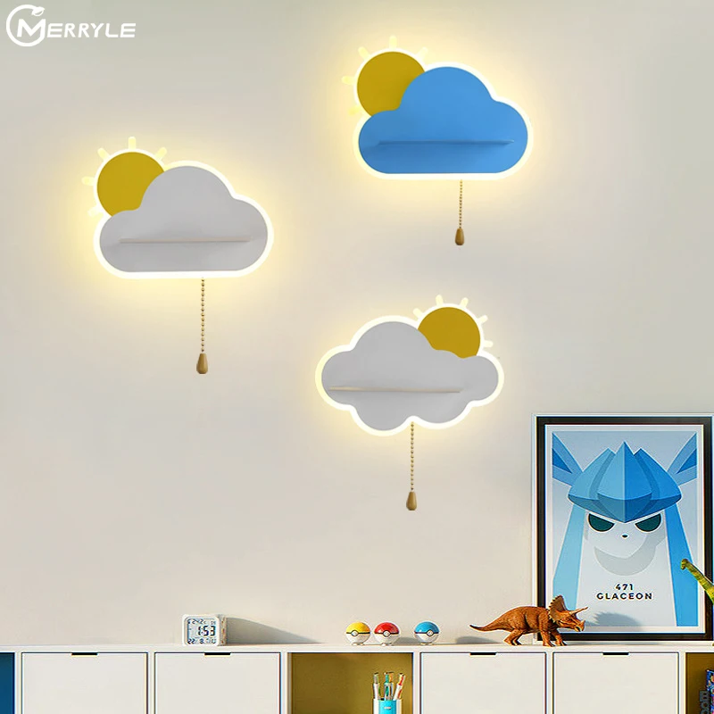 12 W Nordic Creative Cartoon Led Children's Room Bedroom Wall Lamp with Switch Simplicity Bedside Lamps Sun and Clouds Light
