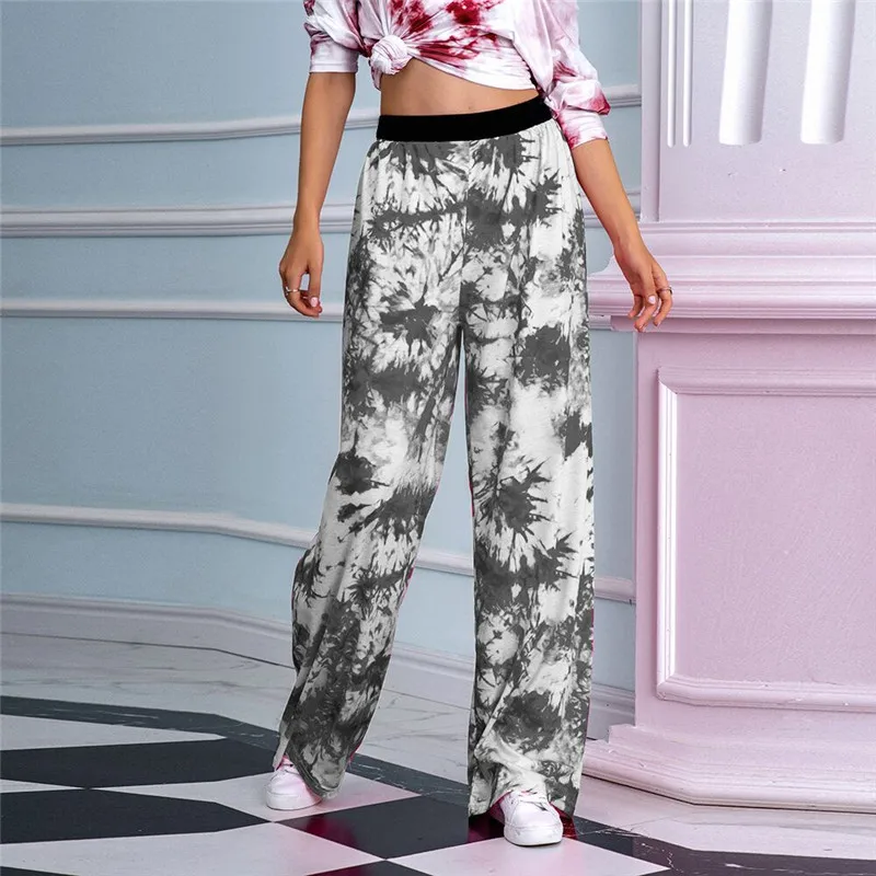 

Women's Tie Dye Printed Loose Pants 2020 Fashion Vintage Elastic High Waist Straight Cylinder Casual Style for Summer and Autumn