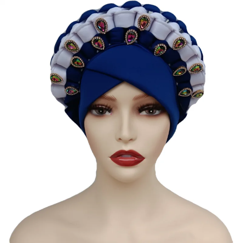 

African Turbans Women Bandanas Adjustable Full Cover Inner Hijab Caps Fashion Splice Diamond African Bonnet Auto Gele Head Wrap