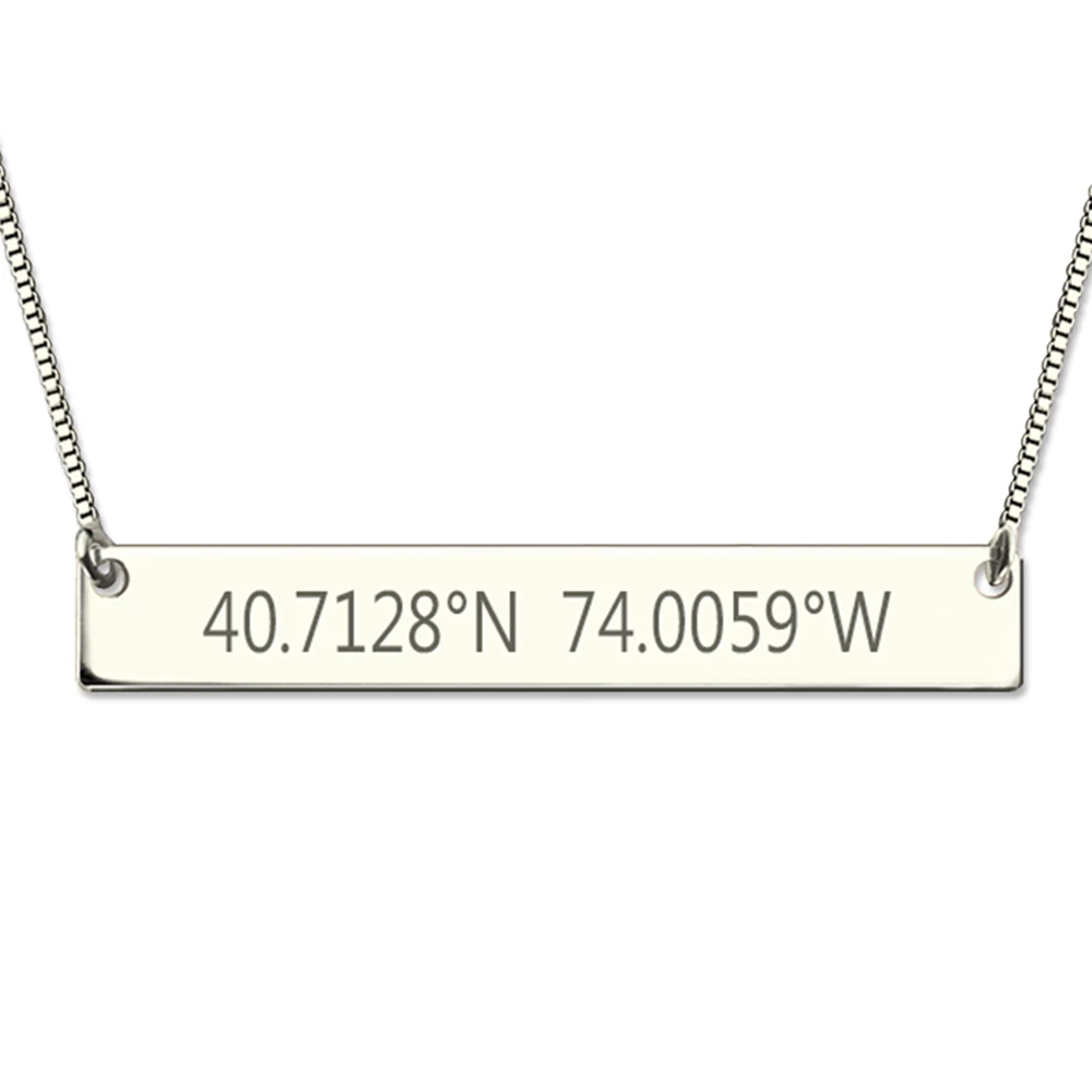 

Sweey Wholesale Engraved Coordinates Special Address Bar Necklace for Her Personalized Coordinates Bar Necklace