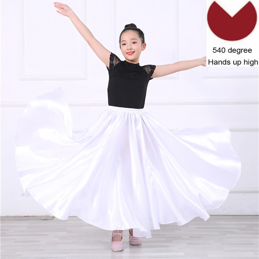 White 540 degree Атласная, шелковая, гладкая, цыганская, детская, для девочек, для фламенко, юбка для танцев, Восточная Индия, Одежда для танцев, испанские бальные костюмы - Цвет: White 540 degree