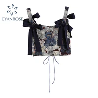 new 2021 korean cute little bear jacquard bow suspender vest womens summer new style printed sleeveless ladies crop tops