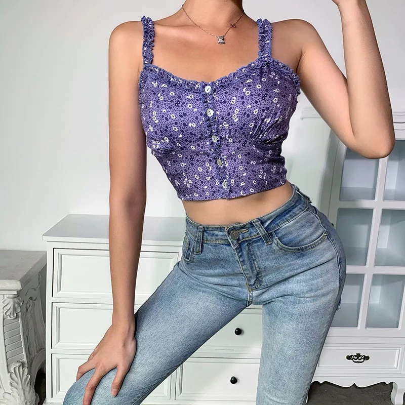 

Bohemian style floral sexy cropped vest women Europe and the United States new 2020 summer women's fashion top women