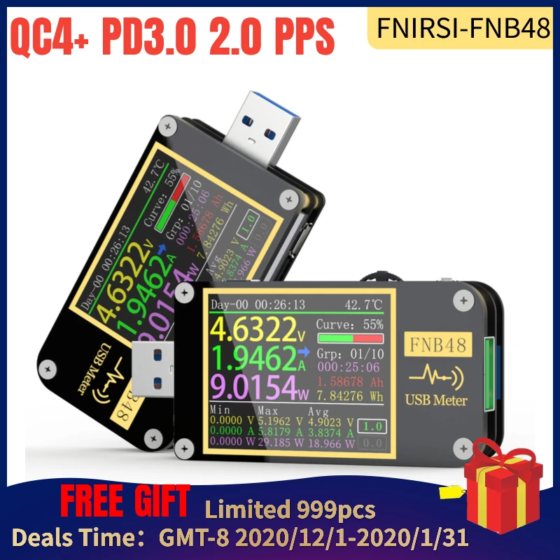 FNB48 PD триггер Вольтметр Амперметр ток и вольтметр USB тестер QC4 + PD3.0 2 0 PPS протокол