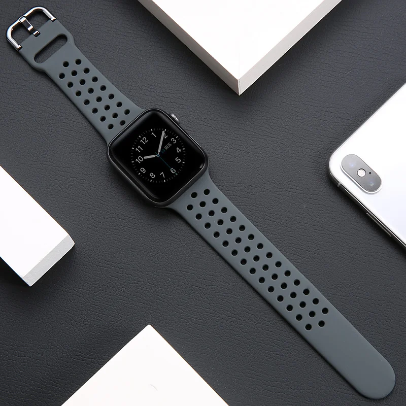 

Suitable for Apple watch 6/5/SE/4/3/2 generation sports watch strap iwatch 38mm 40mm 42mm 44mm silicone Apple smart watch band