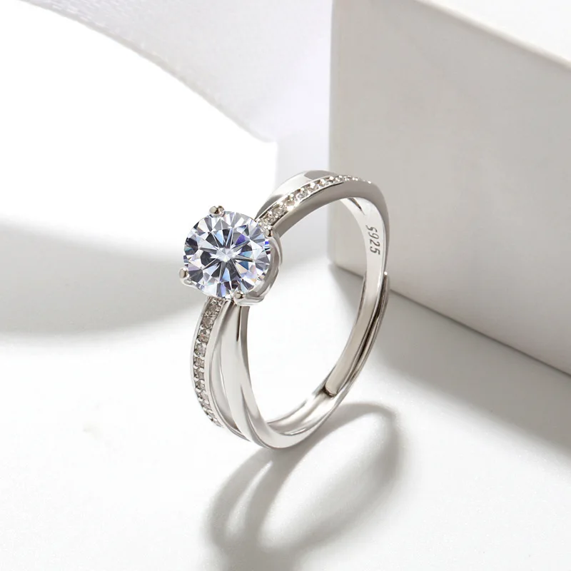 

Кольцо с бриллиантом 925 стерлингового серебра 1ct Муассанит кольцо для женщин, модные ювелирные изделия, кольца для помолвки, свадьбы, модное ...
