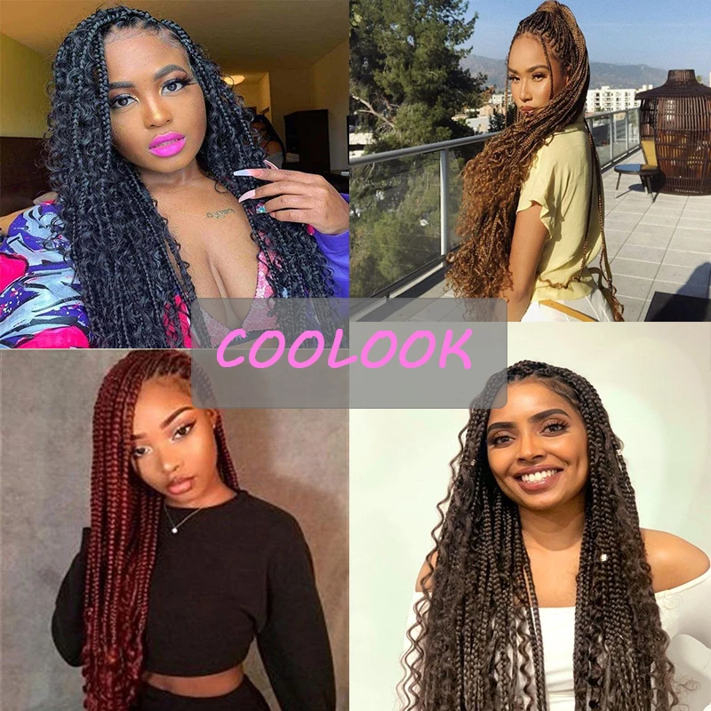 

Messy Goddess Box Braids Hair Synthetic Bohemian Box Braids Crochet Hair with Curly Split End Ombre Boho Braiding Hair Extension