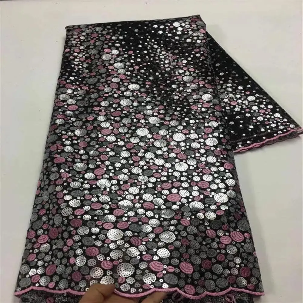 

High Quality French Nigerian Sequins Net Lace, 2020 African Tulle Mesh Sequence Lace Fabric For Party Dress 5 Yards/lot