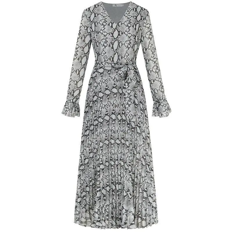 Новинка 2020 женское цельнокроеное платье со змеиным принтом плиссированное