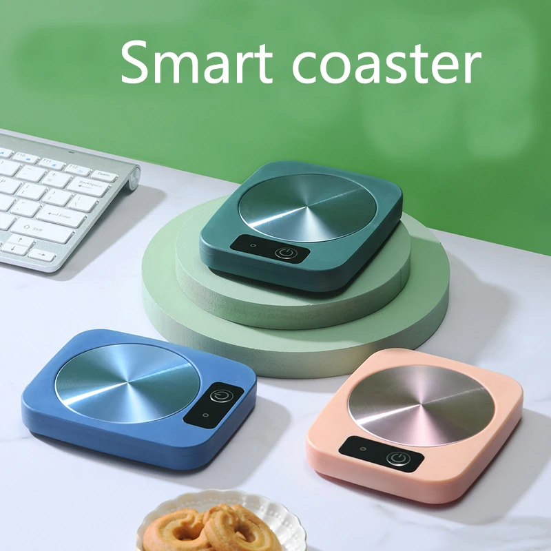 

Thermostat 55 Degrees Warm Cup Heating Coaster Mug with Cover Spoon Heating Milk Coffee Cup Warmer Household