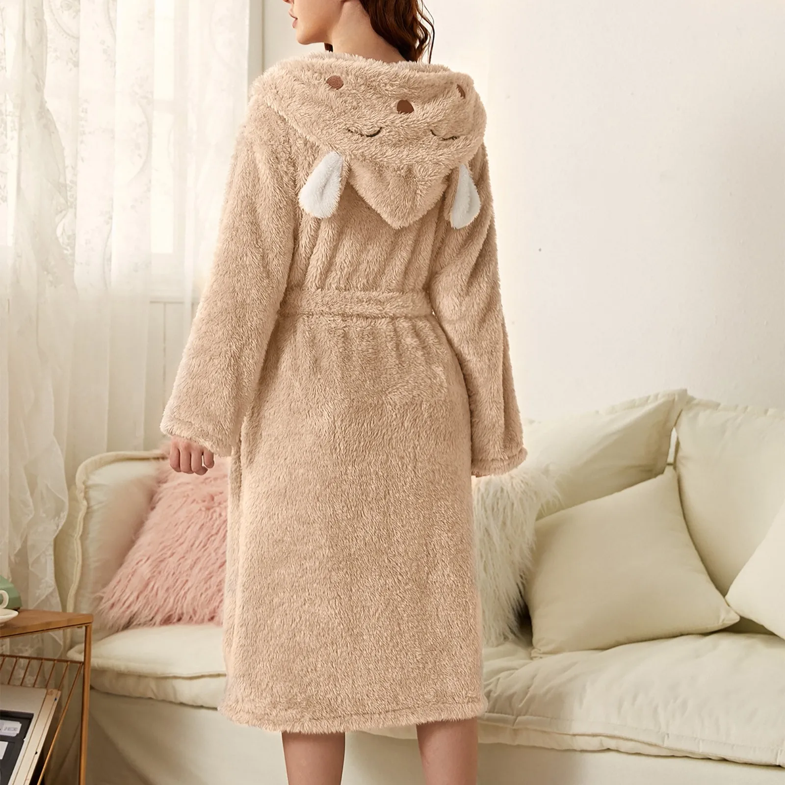 Flannel Bath Robe Sleepwear Women Bunny Ear Hooded Bathrobe Soft Warm Double Face Velvet Pajamas Home Wear | Женская одежда
