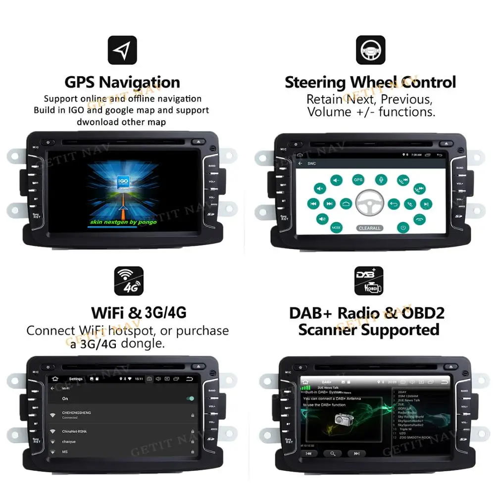Автомобильный мультимедийный проигрыватель DSP Chip IPS Android 10 GPS для Dacia Sandero Duster Captur
