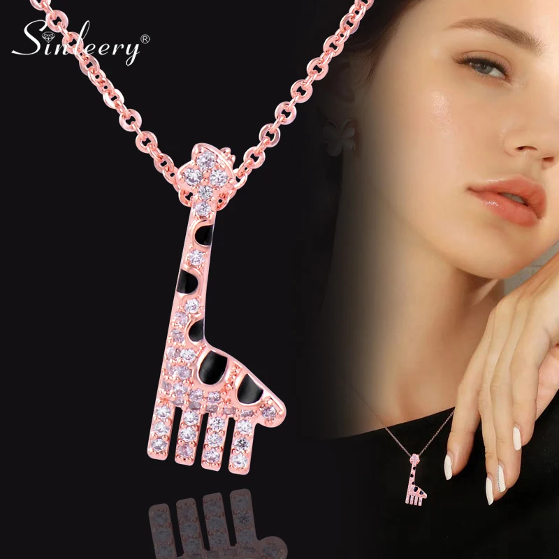 

SINLEERY Lovely Giraffe Pendant Necklace Rose Gold Silver Color Chain Necklace Birthday Gifts For Women Bijoux Collier XL739 SSA