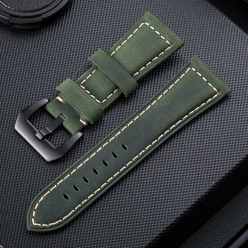 

20mm Watch Strap Genuine Leather 22mm Watch Band 18-24mm Watch Accessories High Quality Rough Green Vintage Belt Watchbands