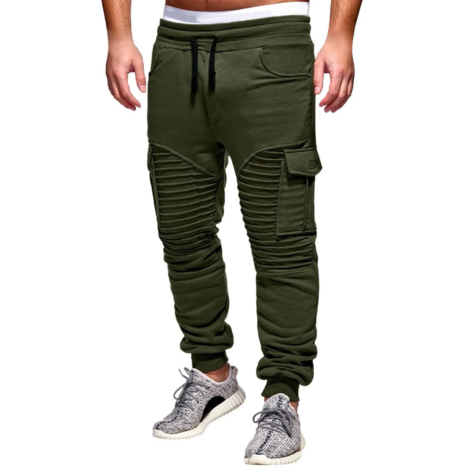 

Men Fashion Pure Color Pants Overalls Casual Pockets Sport Work Casual Trouser Drawstring Pants Males Straight-leg Long Trousers