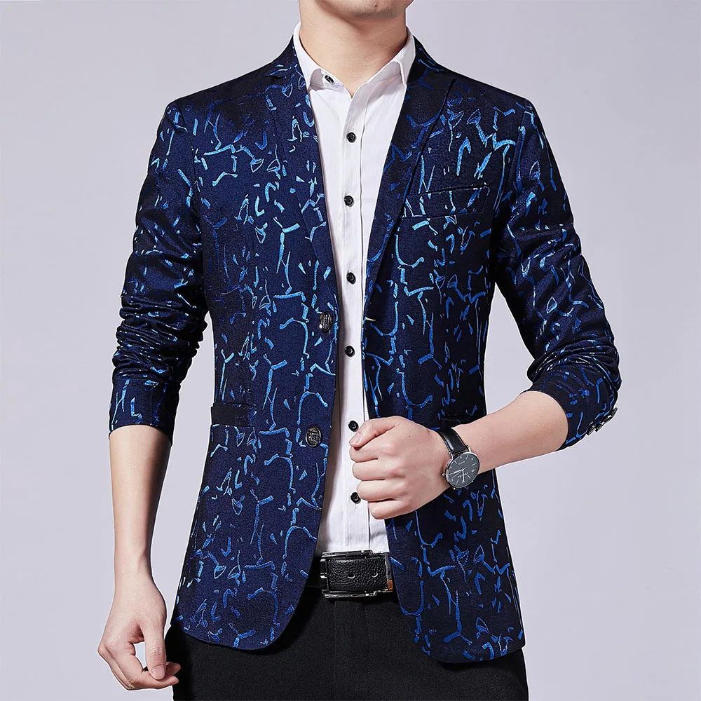 

2022 Men's Spring Leisure Bronzing Printed blazer Youth Slim Fit Two Button blazer