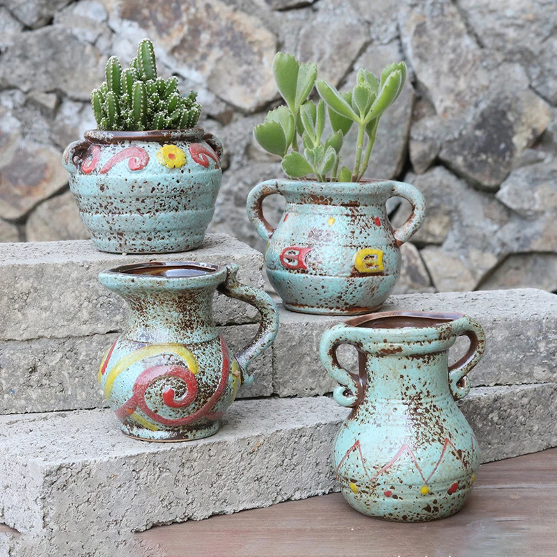 

Pastoral Creative Kettle Mini Ceramic Flowerpot Vintage Succulent Thumb Bonsai Potted Desktop Home Balcony Creative Gardening