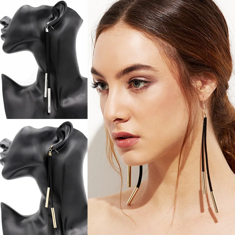 

2021 New Simple Long Tassel Gold Silver Dangle Earrings for Women Wedding Drop Earing Fashion Jewelry Gifts