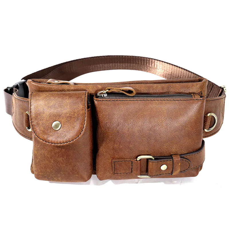 Nubuck Brown GO-LUCK брендовая Повседневная поясная сумка из натуральной кожи, мужская сумка через плечо, мужские сумки-мессенджеры из воловьей кожи для путешествий - Цвет: Nubuck Brown