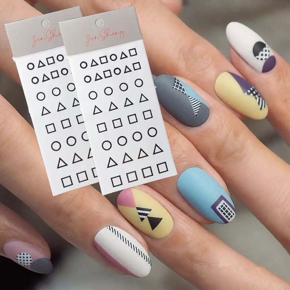 

New DIY Manicure Nail Art Decorations Round Circle Triangle Square Laser Geometric 3D Nail Sticker