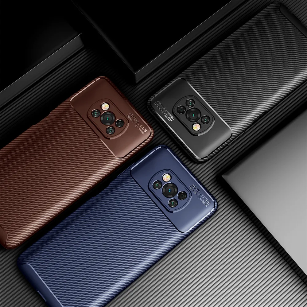 Для Xiaomi POCO X3 NFC Чехол Мягкий силиконовый чехол из углеродного волокна ТПУ