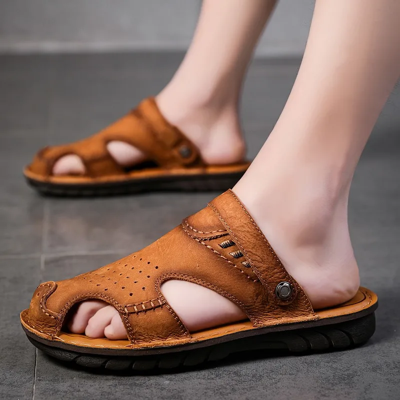 Сандалии мужские из натуральной кожи пляжная обувь для отдыха на открытом