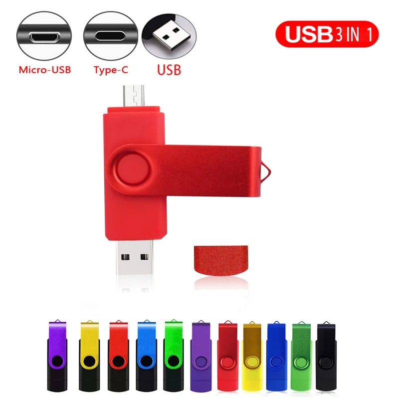 OTG 3 в 1 флэш накопитель 128 ГБ Type C usb 64 32 16 Гб Micro 2 0 ручка 8 Гб|USB флэш-накопители| |
