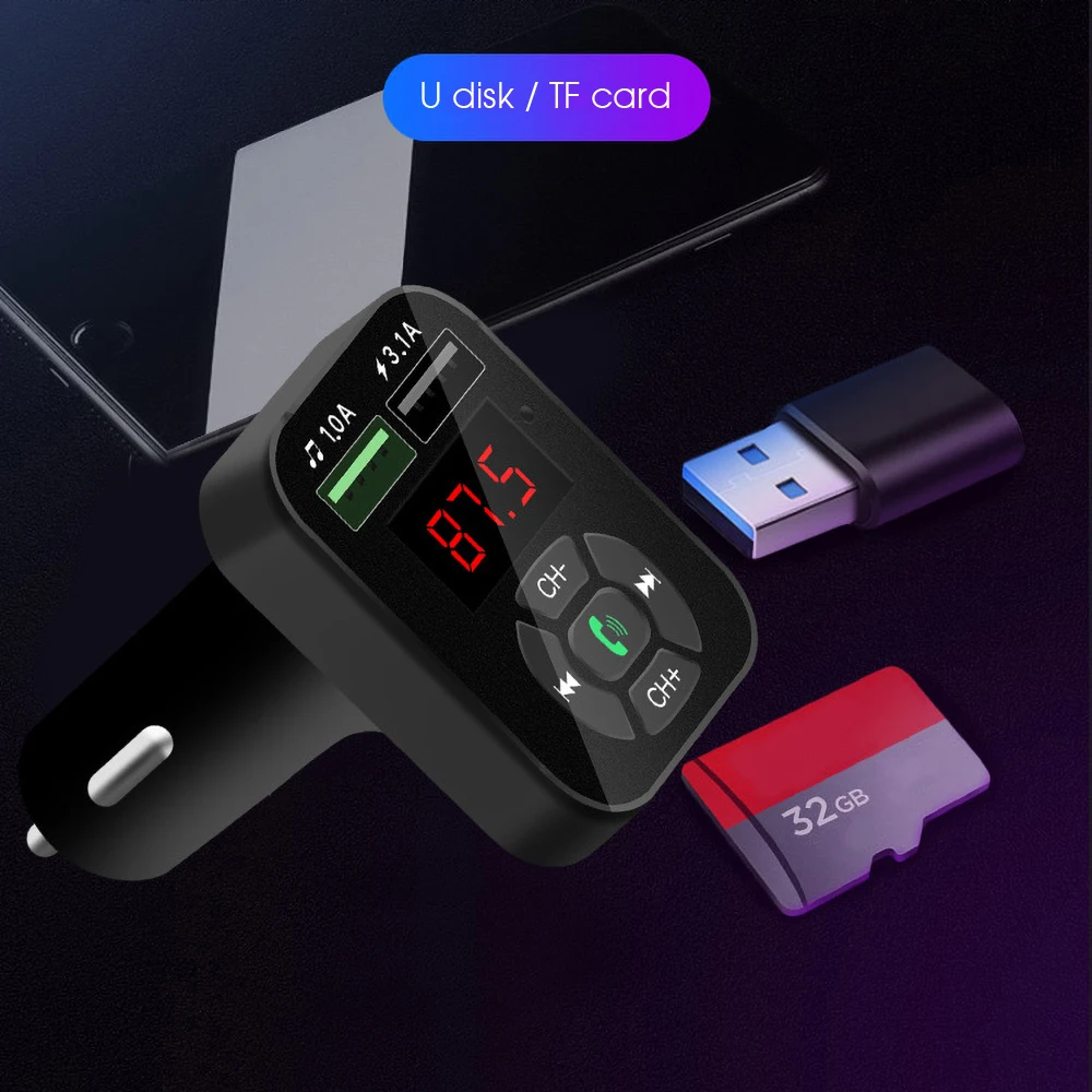 Умный FM трансмиттер с функцией быстрой зарядки USB Bluetooth 5 0|FM-трансмиттеры| |