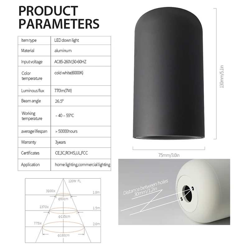 

Aisilan Modern LED down light Nordic ceiling light for bedroom living room corridor surface mounted AC85-260V 9W Black white