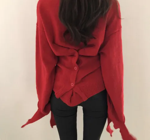 Новинка весны 2020 женский однобортный вязаный свитер однотонный необычный дизайн