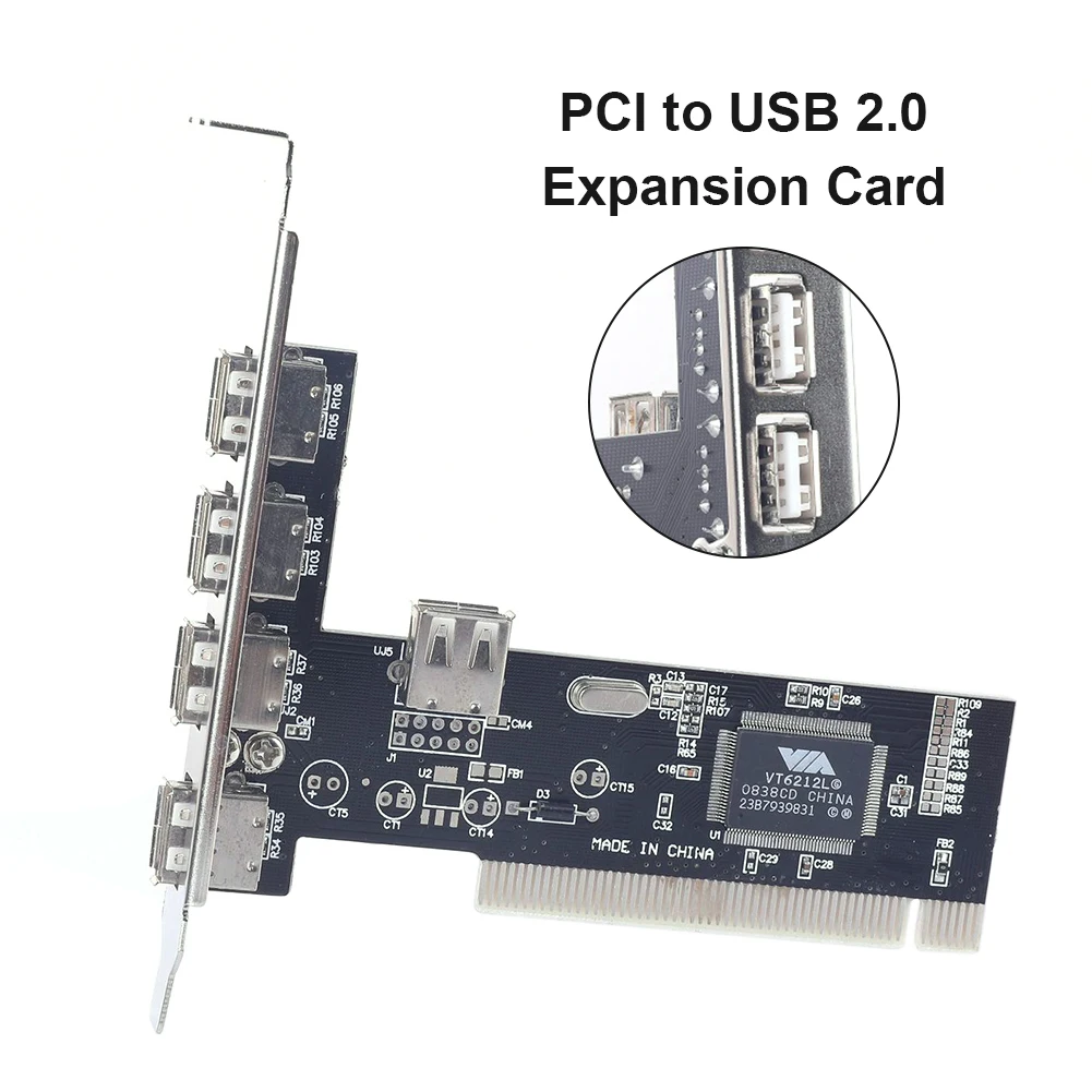 

USB 2.0 4 Port 480Mbps High Speed VIA HUB PCI Controller Card PCI to USB 2.0 Adapter Expansion Card PC Desktop Accessories