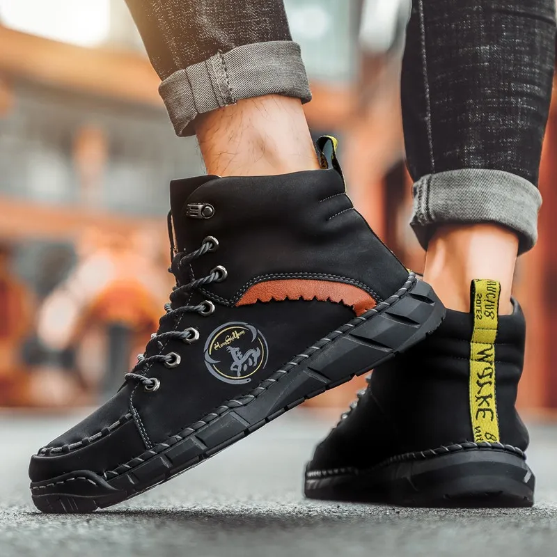 Ботинки мужские кожаные ручной работы модные уличные водонепроницаемые