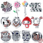 925 стерлингового серебра Сова и любящее сердце и с рисунками, подходят к оригиналу Pandora, браслет на зестежке с ювелирных изделий Модные, сделай сам, ювелирное изделие
