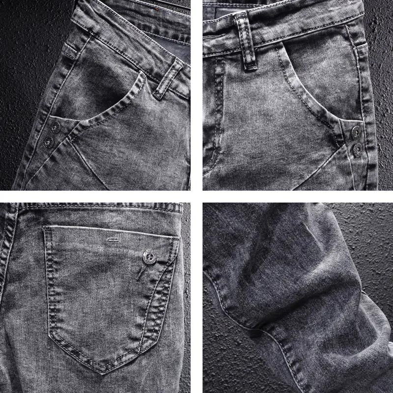 Newly Designer Fashion Men Jeans Retro Gray Elastic Vintage Slim Jeans Men Streetwear Korean Style Casual Denim Pencil Pants