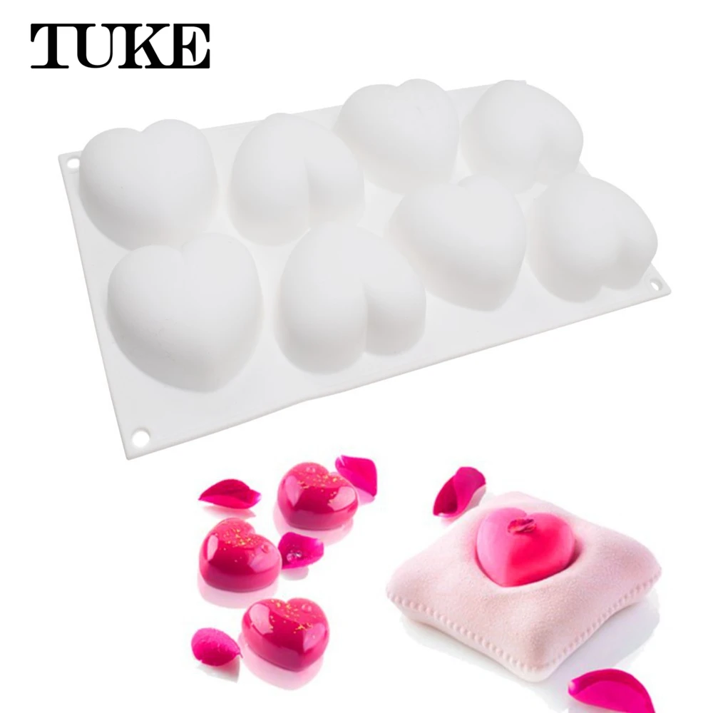 8 Holes Romantic Heart Shaped 3D Chocolate Cake Mold Bakeware Silicone Handmade Pop Candy Pudding Muffin Icecream Mould