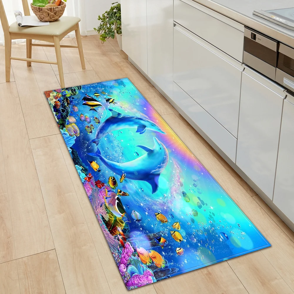 Коврик для кухни 3D ковер с изображением рыбок нескользящий коврик спальни