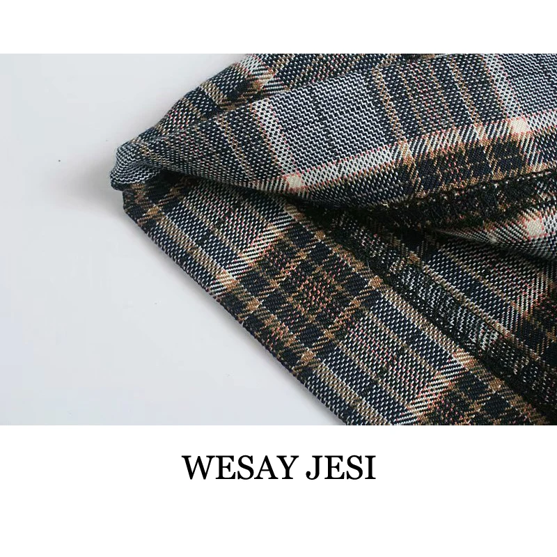 

WESAY JESI Women's Pants Trousers For Female Vintage Stylish Wide Leg Woman Clothes Plaid Pants High Waist Chic Zipper Pockets