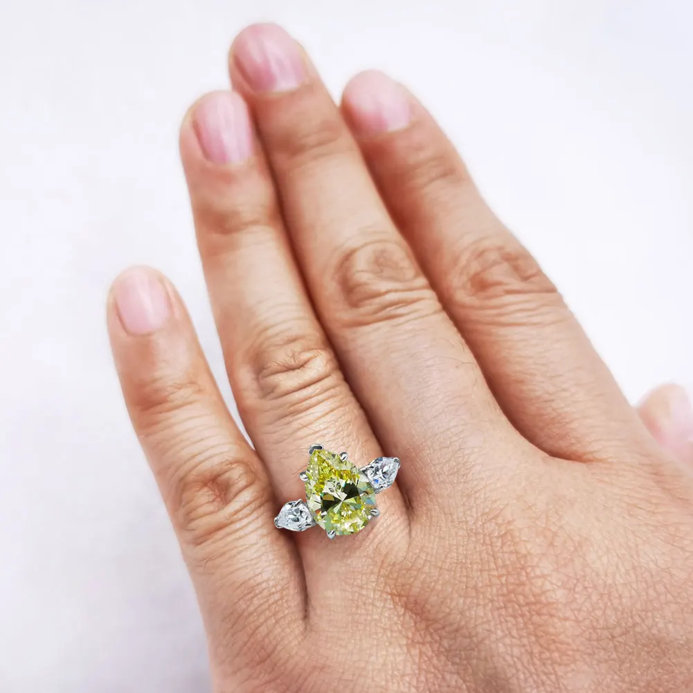 

COLORFISH Canary Yellow 5ct Pear Shape CZ Cubic Zirconia Solid 925 Sterling Silver 3-Stone Engagemeng Ring Anniversary Gift