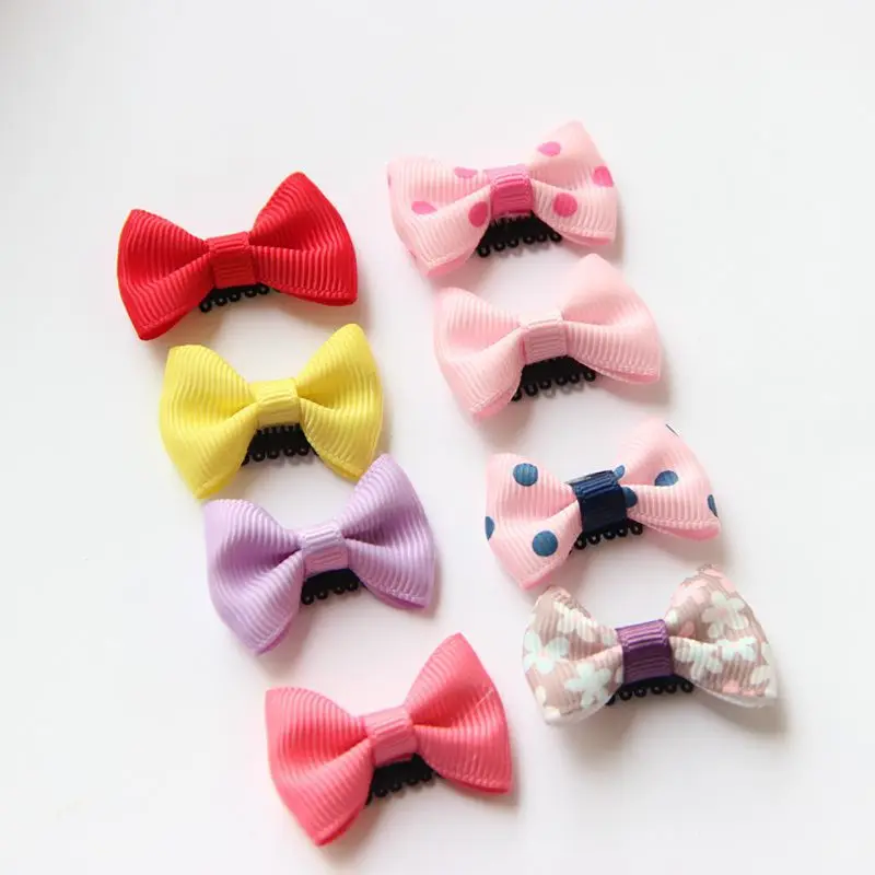 

10 Pcs Baby Girl's Ribbon Hair Bow Mini Latch Hair Clips Safe Boutique Barrettes