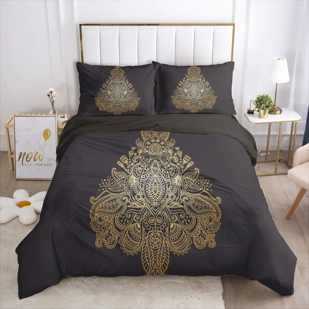 Набор пододеяльников черного и золотого цвета с 3D дизайном на заказ постельное