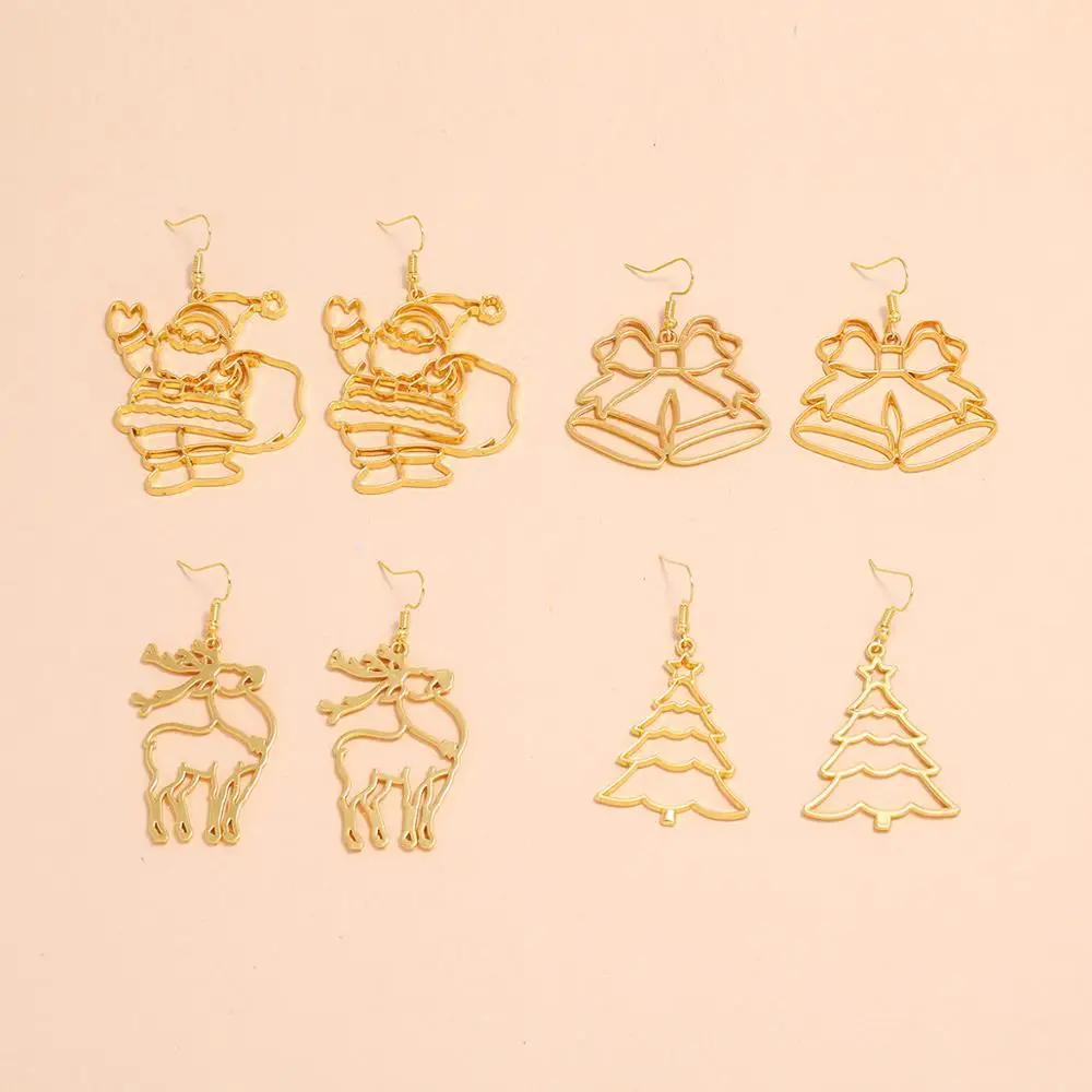 

HI MAN New Design Christmas Earrings Women Simple Hollow Elk Bell Stud Earrings Holiday Jewelry Children Gifts Wholesale