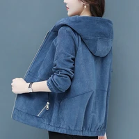 women corduroy jackets loose outwaer female casual middle aged mother hooded overcoats r811 spring autumn plus size solid color