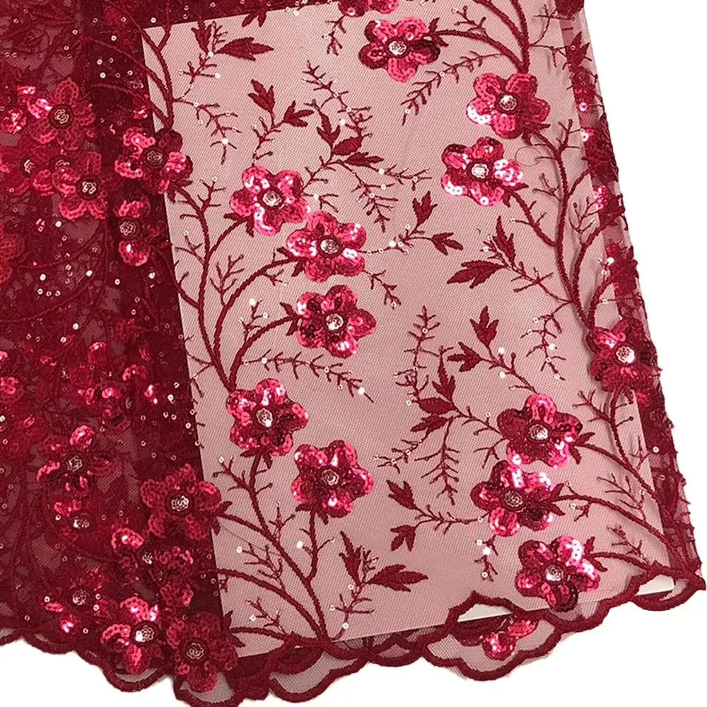 

African lace fabric 2020 high quality lace peach sequins fabric embroidery african mesh tulle net lace fabrics for wedding dress